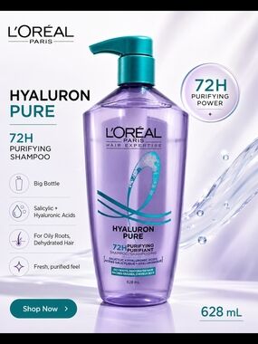 💙 L'OREAL - Hyaluron Pure 72H Purifying Shampoo - Jumbo Sized